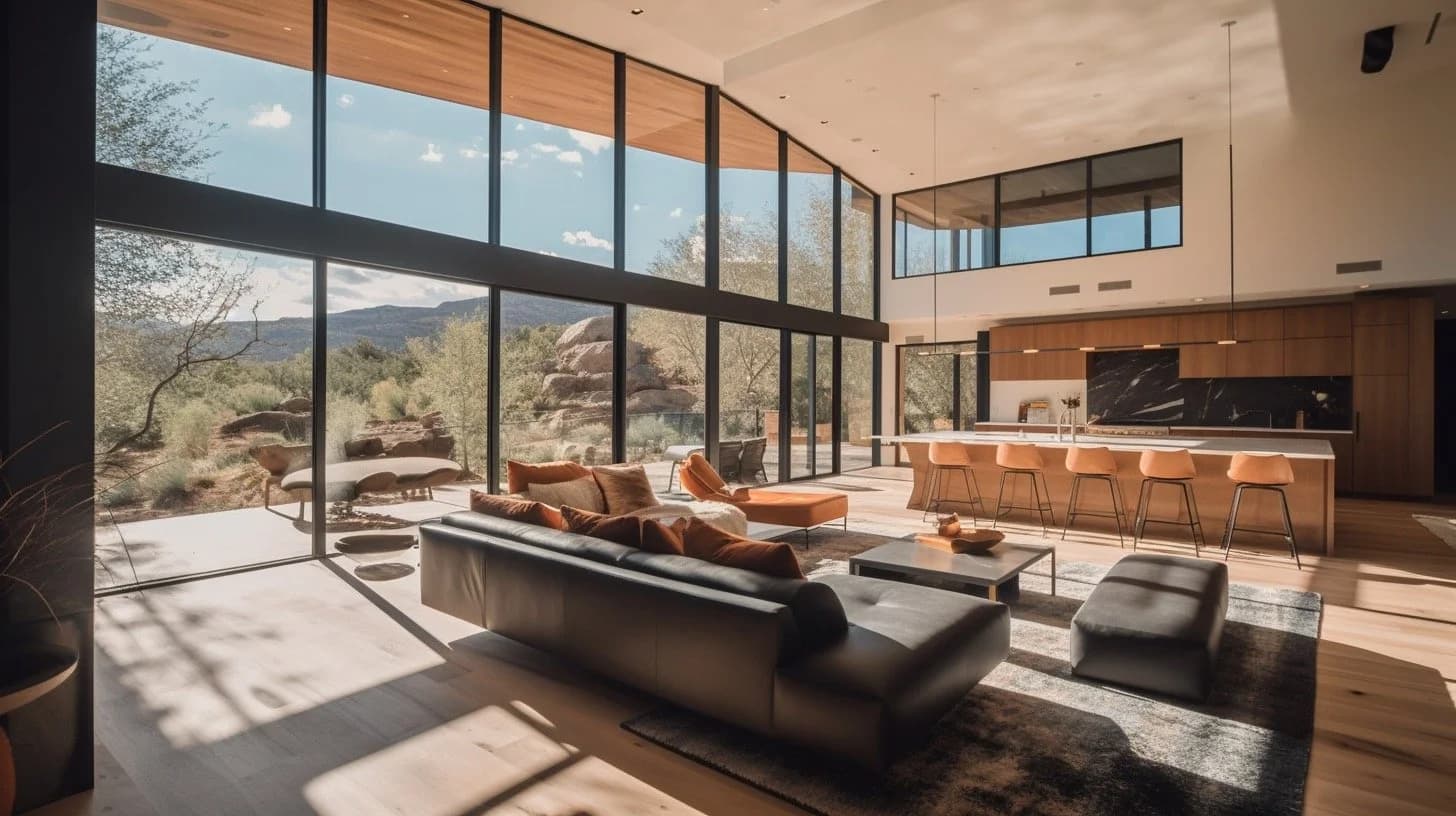 Modern Sedona home living room with panoramic views